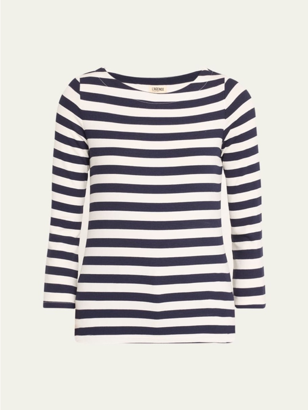 L'AGENCE Lucille Boatneck Short Shirt Black and White Striped—XS